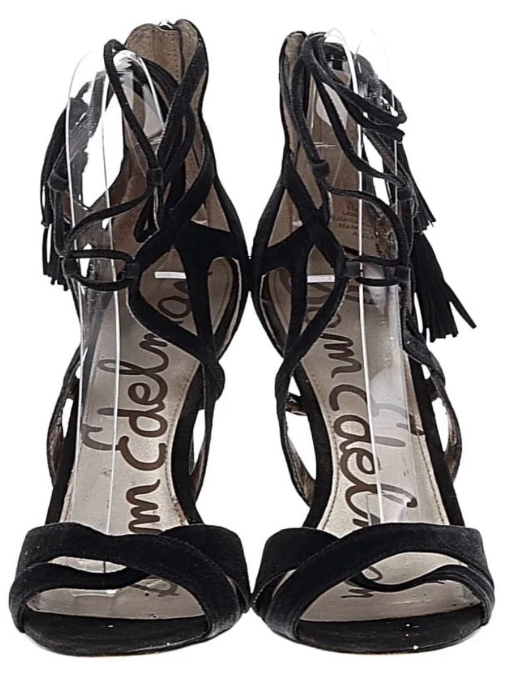 Sam Edelman Black Suede Lace-Up Fringe Heels